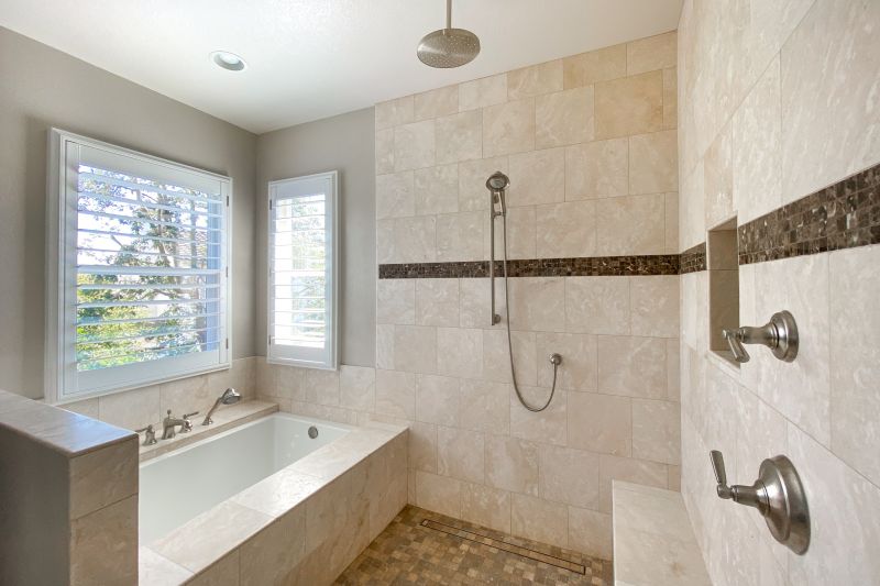 Bathroom with Recessed Lighting and Natural Elements